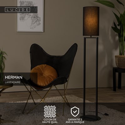 Lucide HERMAN - Lampadaire - Ø 26 cm - 1xE27 - Noir